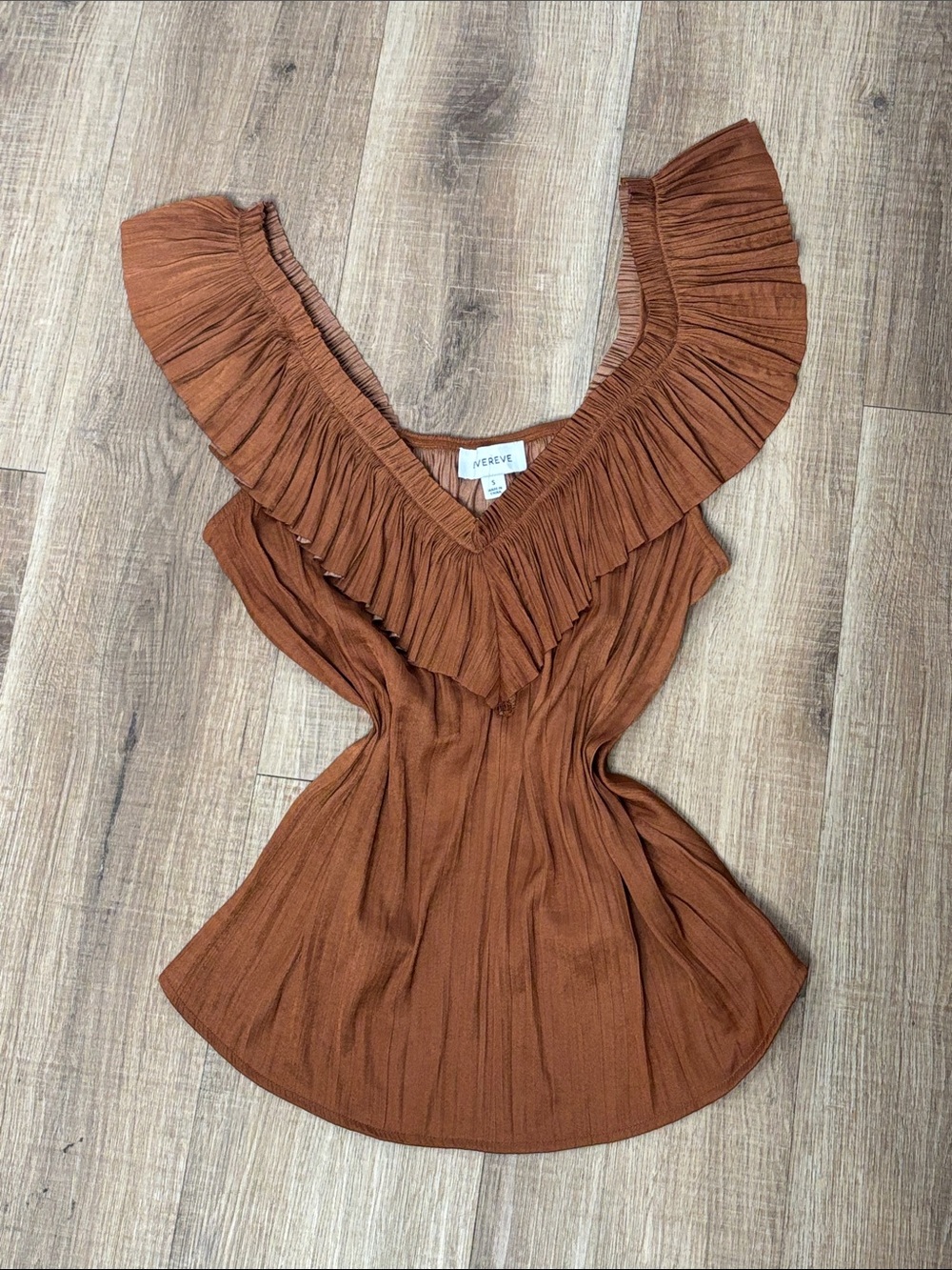 NWT Evereve Dahlia Ruffle Satin Boho Tank Top Rust Copper Size S